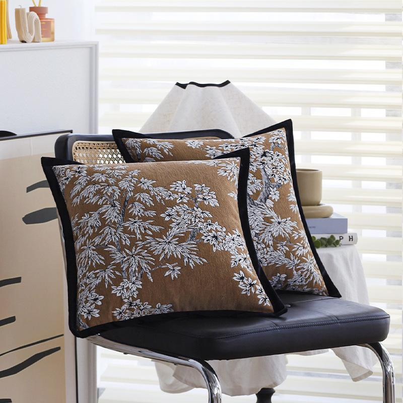 Light Luxury French-style Pillow for Sofa, Living Room, High-end Cushion, Bed Pillow, Car Lumbar Pillow, Brown Pillowcase with Core