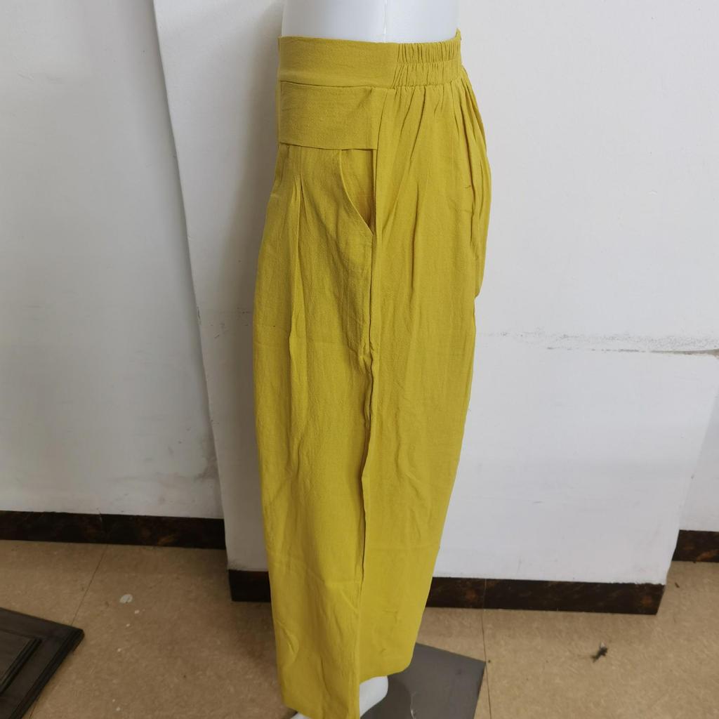 Women's Summer Cotton Linen Elastic Waist Wide-Leg Retro Pants