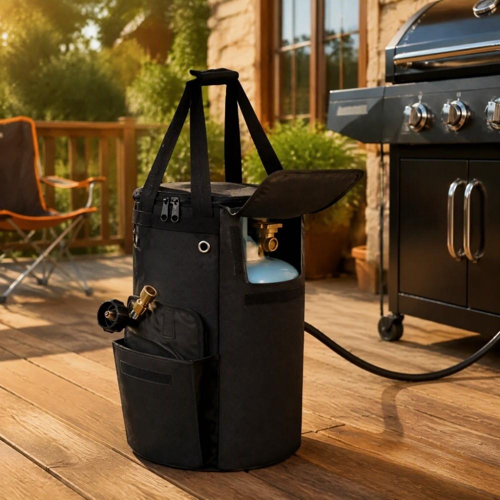 Side Flap Design Propane Cylinder Storage Bag Black Gas Bottle Carry Bag Camping Trip