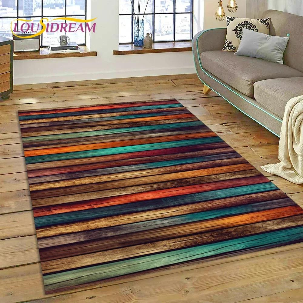 Tappeto con Finitura Legno Colorato per Camera da Letto, Soggiorno, Decorazione Divano Casa, Tappetino Grande per Giochi Bambini