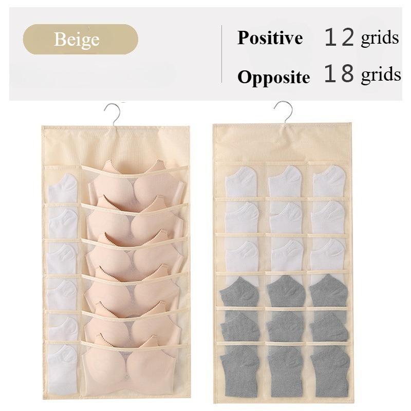 Double Sides Underwear Storage Hanging Bag Dormitory Home Wardrobe Hanging Wall Foldable Bag Underpants Socks Organizer 12+18
