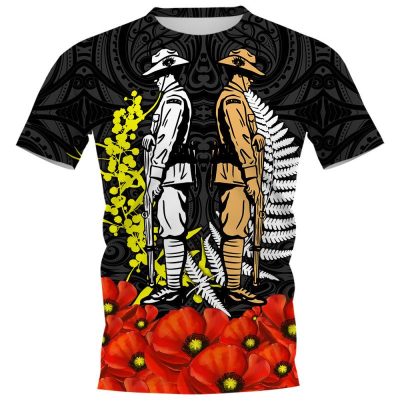 

Summer Round Neck 3D Anzac Day Print Top Fashionable Casual Short Sleeved Men s T-shirts XS