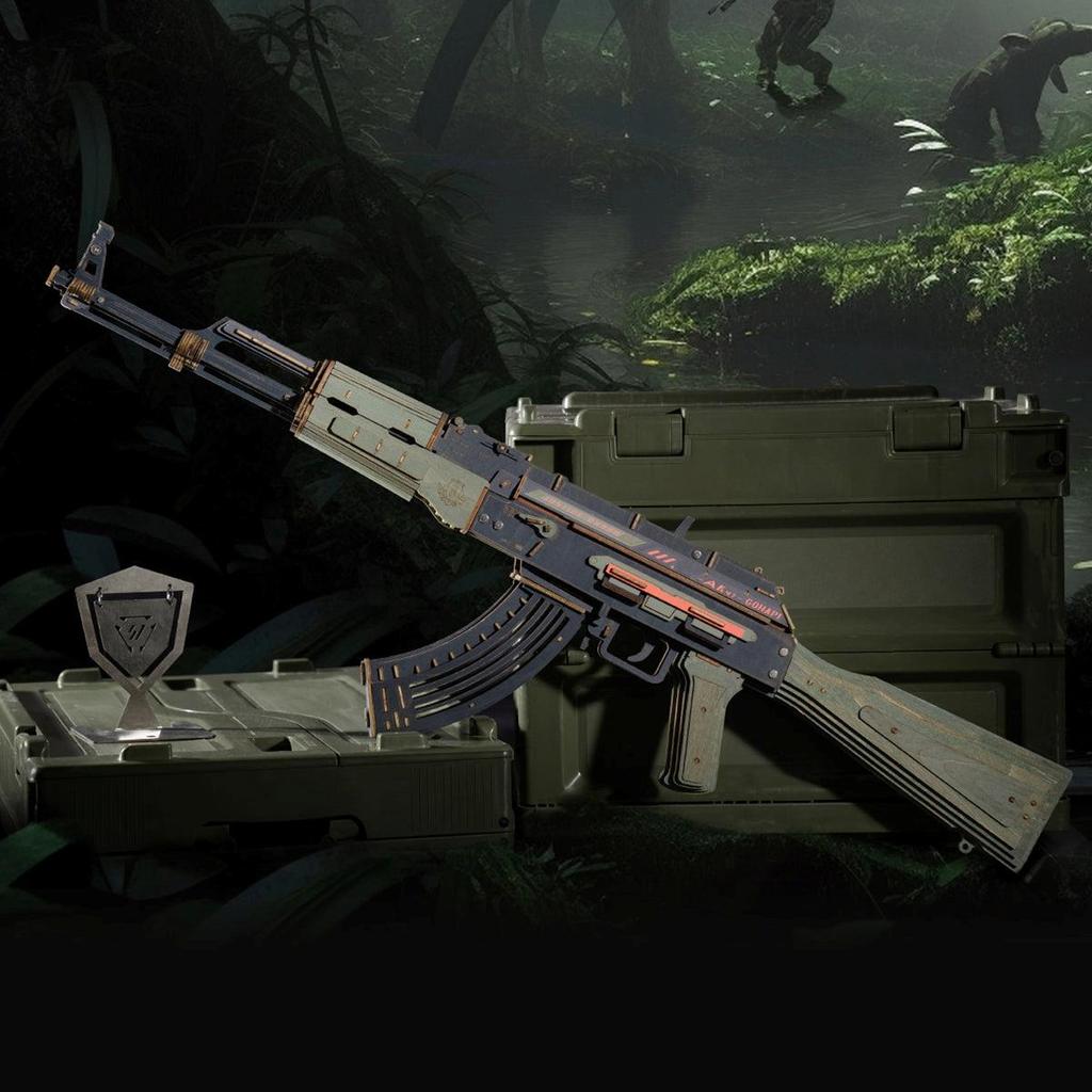 ROKR AK-47 Karabin Szturmowy Zabawkowy Pistolet Drewniana Puzzle 3D LQ901