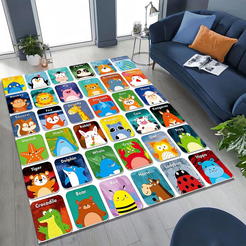ABC Animal Alphabet Cartoon Early Educatio Children Crawling Playroom Rug for Bedroom Living Room Sofa Doormat Decor,Non-slip