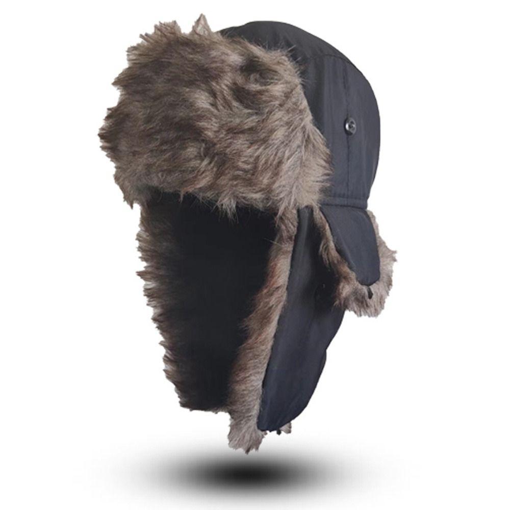 Female Cute Windproof Winter Faux Fur Outdoors Plush Hat Earflap Hat  Cap Ski Hat