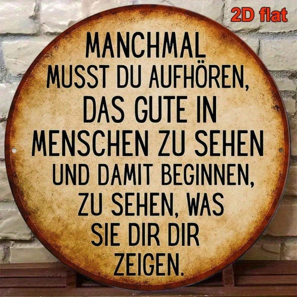Vintage Metal Wall Art Round Sign German Quote Decor for Living Room