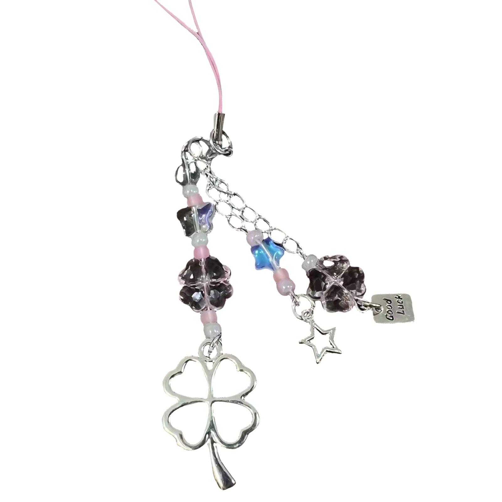 

Ручная работа Шарм для телефона Четырехлистный клевер Стильная цепочка для телефона Аксессуар для телефона Портативный брелок для модных женщин розовый