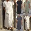 Deep V-neck Men Robe Short Sleeve Lightweight Solid Color Side Split Loose Robe Traditional Clothing
