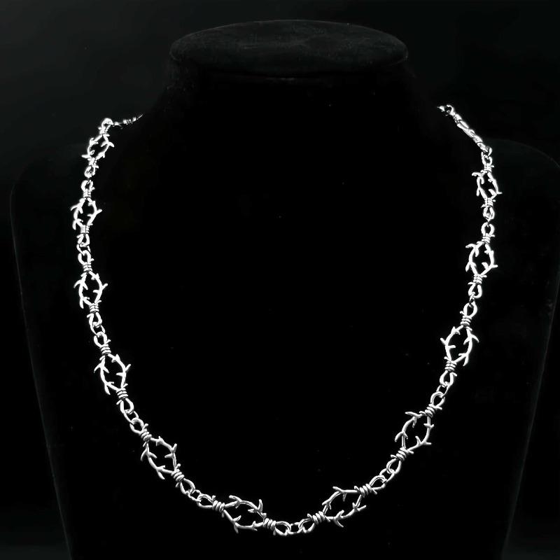 Retro Hip-hop Sliver Color Thorns Knotted Necklace Bracelets Set for Men Women Gothic Punk Streetwear Zircon Sets Accessories