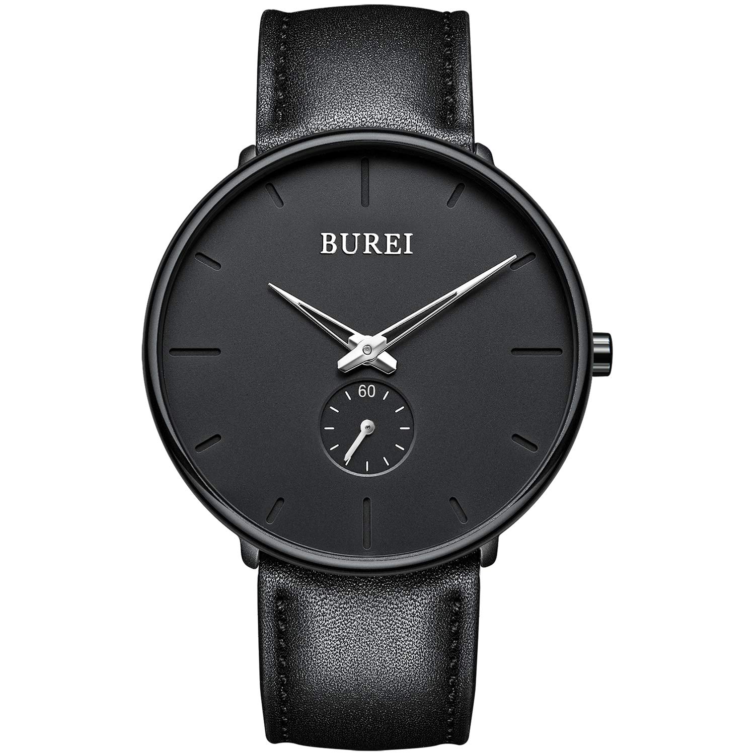 

BUREI Black Simple and Black Watch with Leather Watch K Men s Watch, Stylish, Popular, Men s Strap,
