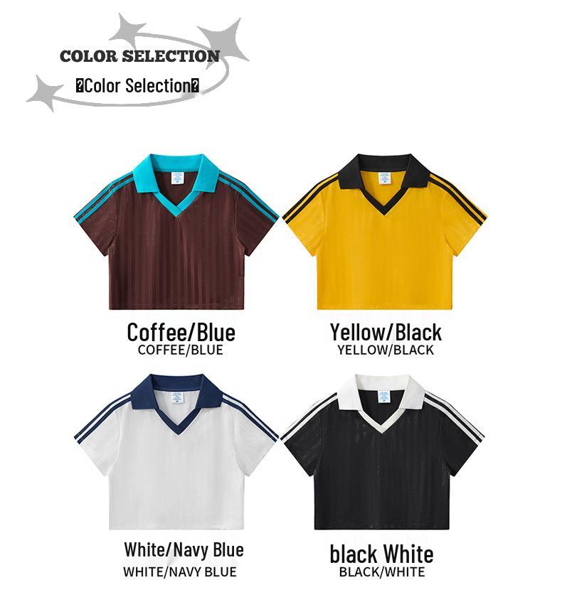 RS Women's Retro V-Neck Football T-shirt - Patchwork Stripes, Short Sleeve, USA/Canada/Mexico Sports Style