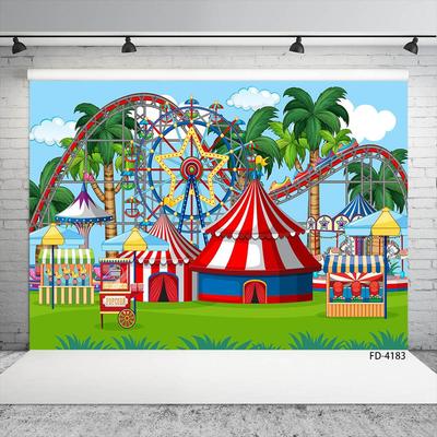 Achterbahn Zirkus Karneval Foto Hintergrund Vinyl Hintergründe für Babyparty Kinder Geburtstag Fotokulisse Fotografie Requisiten