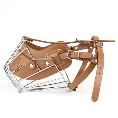 Oops Large Dog Leather Stainless Steel Muzzle L, Brown, 1 Piece