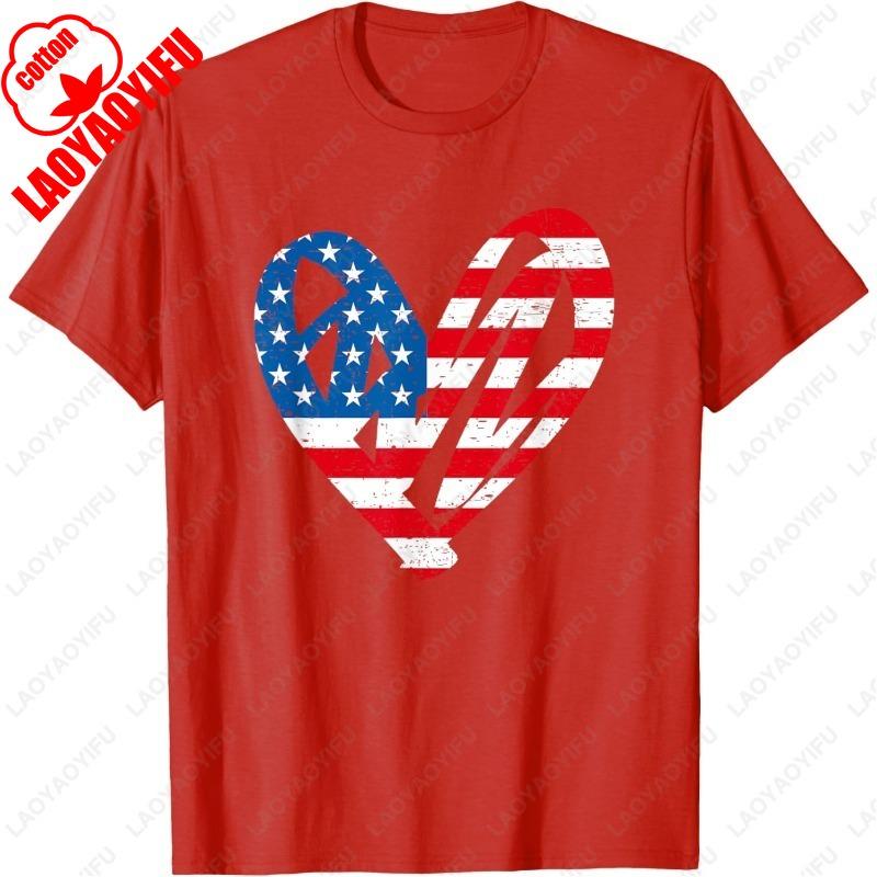 4th July Partiotic Heart Independence Day Mens Womens TShirt Simple Patriotism Clothing Casual Loungewear Unisex Adult Tops Gift