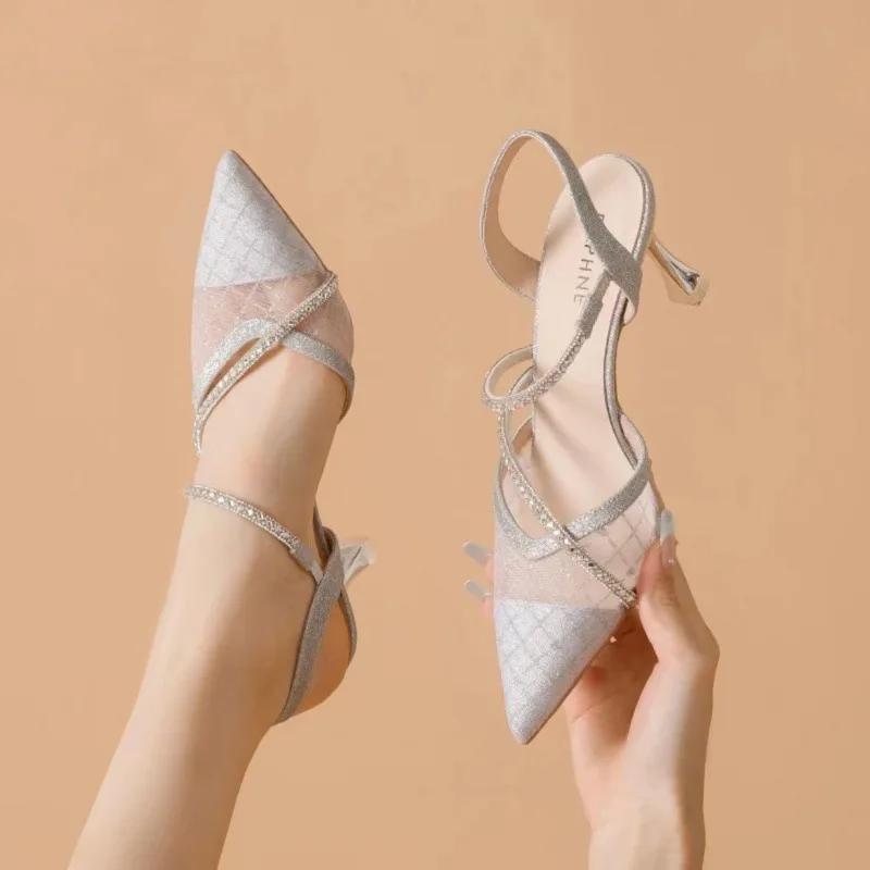 

Мода 2025Женские сандалии Бриллиантовые Тонкие каблуки Женская обувь Стразы Шпилька Острый носок Для вечеринок и свадеб Премиум Низкая цена 35
