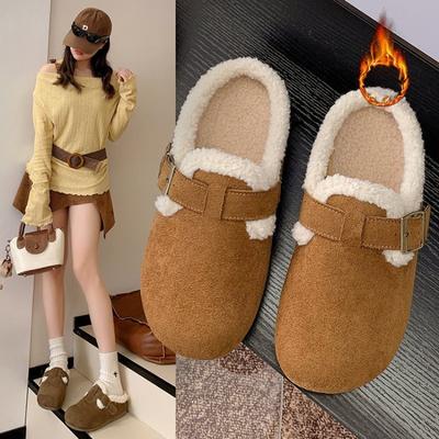 Thick-bottomed Bag Head Tow Women's New Winter Fashion Versatile Velvet Short Boots Warm Fluffy Bread Cotton Tow