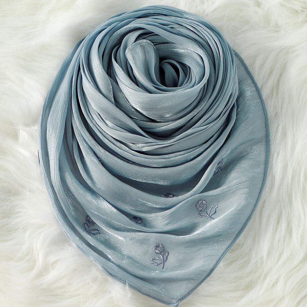 Fashion Embroidery Silk Crinkle Hijab Scarf Women Shimmer Shawls Plain Muslim Women Hijabs Islam Turban Pleated Scarf Ramadan