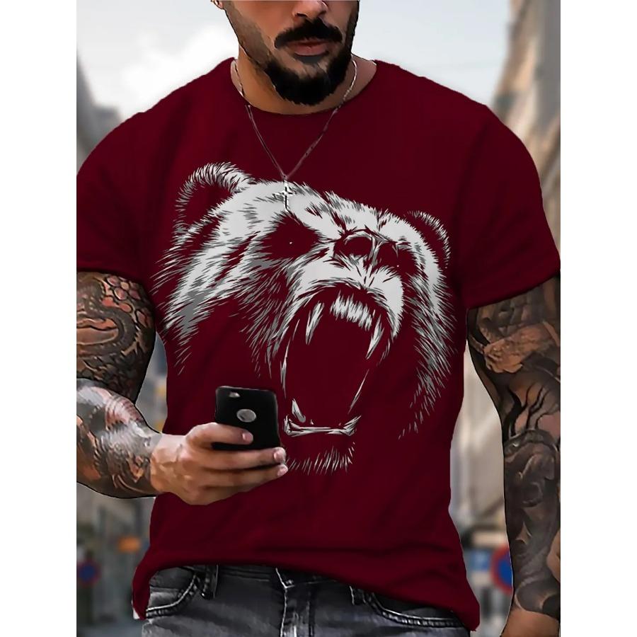 Camiseta de Hombre con Estampado Animal 3D Oso Bárbaro Manga Corta