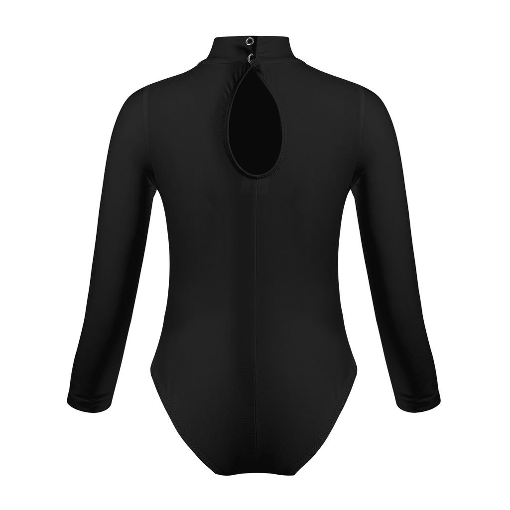 Kids Girls Long Sleeves Bodysuit Turtlencek Hollow Out Back Ballet Dance Gymnastic Leotard Jumpsuit Dancewear