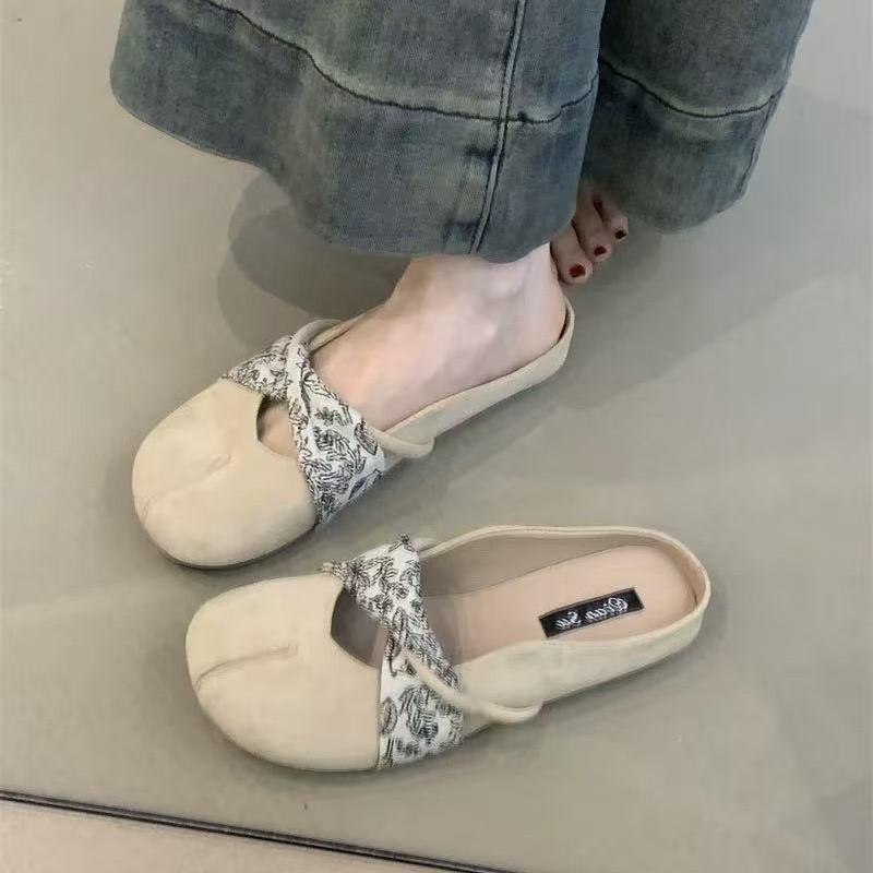 2025 Spring and Summer Casual Muller Cool Slippers French Mesh Head Half Slippers Women's Red Envelopes New Outer Wear Lazy One Pedal