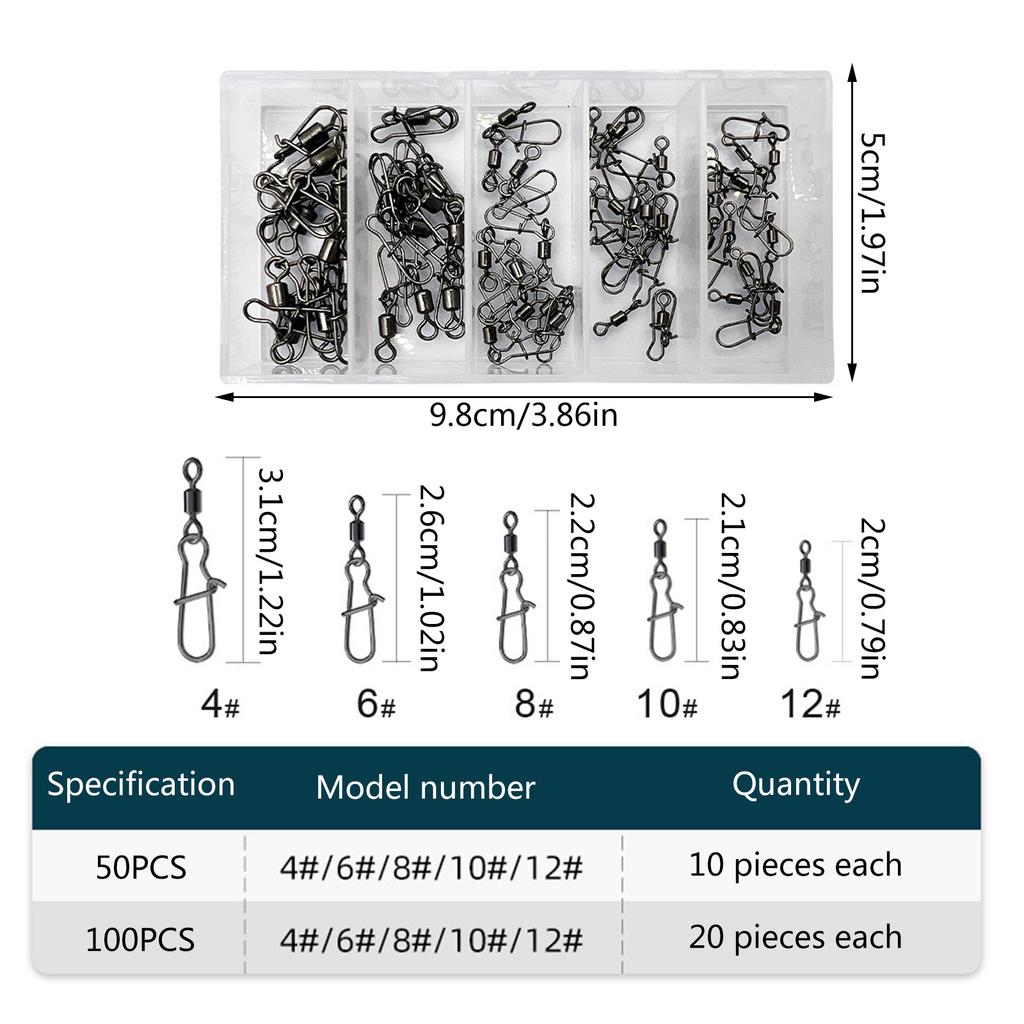 High Strength Rolling Ball Bearing Snaps Fishing Barrel Swivels and Clip Lure Connector Clip for Saltwater Freshwater