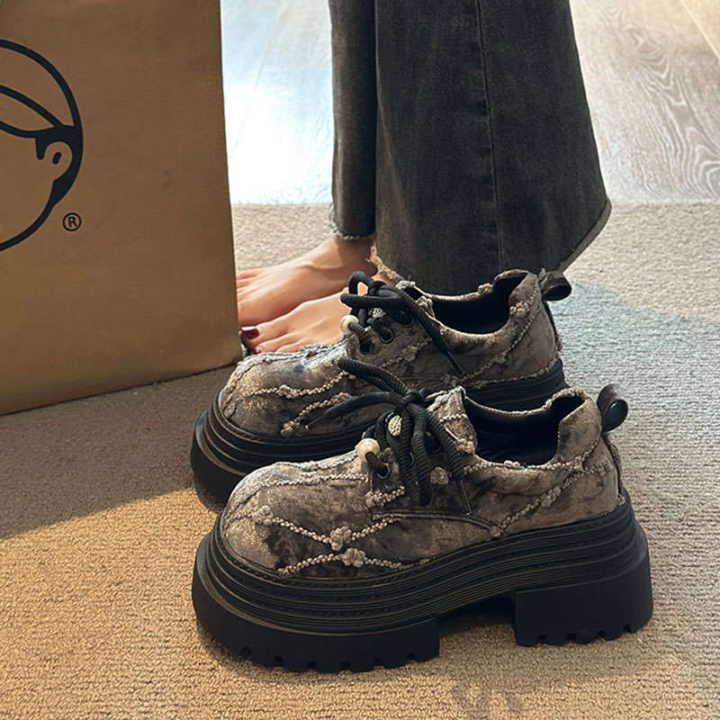 Big head lace-up small leather shoes women's 2025 autumn new small platform women's shoes fashion heightening loafers