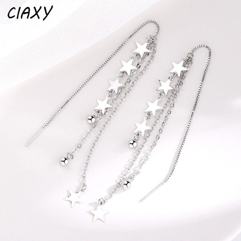 925 Sterling Silver Meteor Shower Ear Line Female Long Tassel Star Ear Chain Earrings Korean Small Fresh Wishing Jewelry