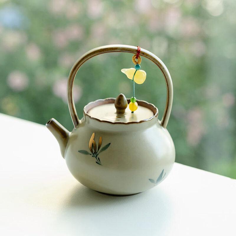 Qunrong Antique Style Glass Teapot with Hand-painted Butterfly Orchid