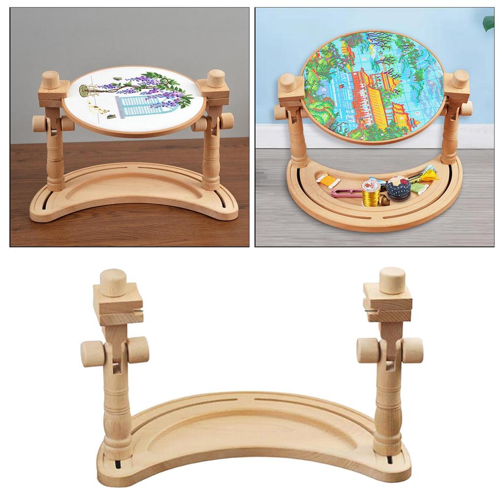 Chinese Style Rotating Wood Cross Stitch Work Table Rack Hands-free Embroidery Stitchwork Swivel Sewing Frame Support