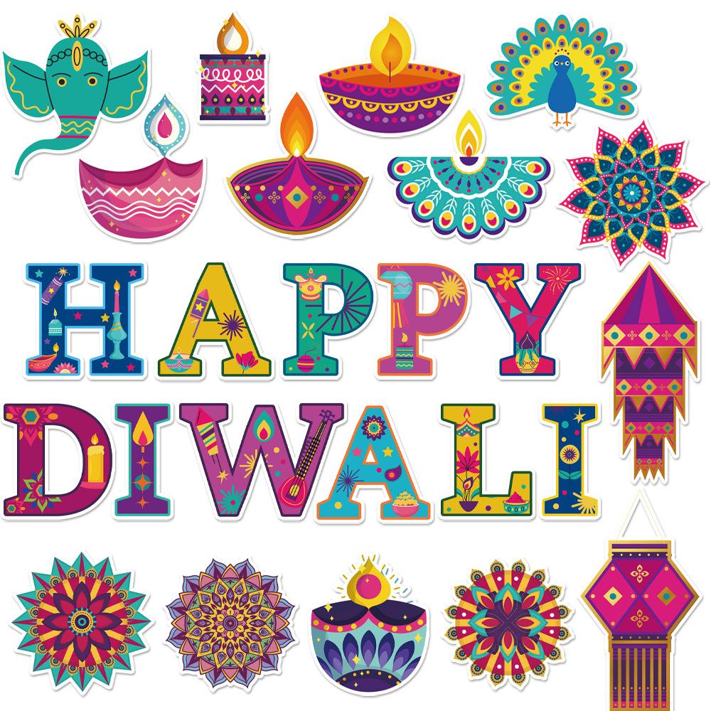 25 KS Indická tematická párty dekorace Diwali DIY ŠŤASTNÉ DIWALI Papírová tabule Dekorace Kartička Samolepky