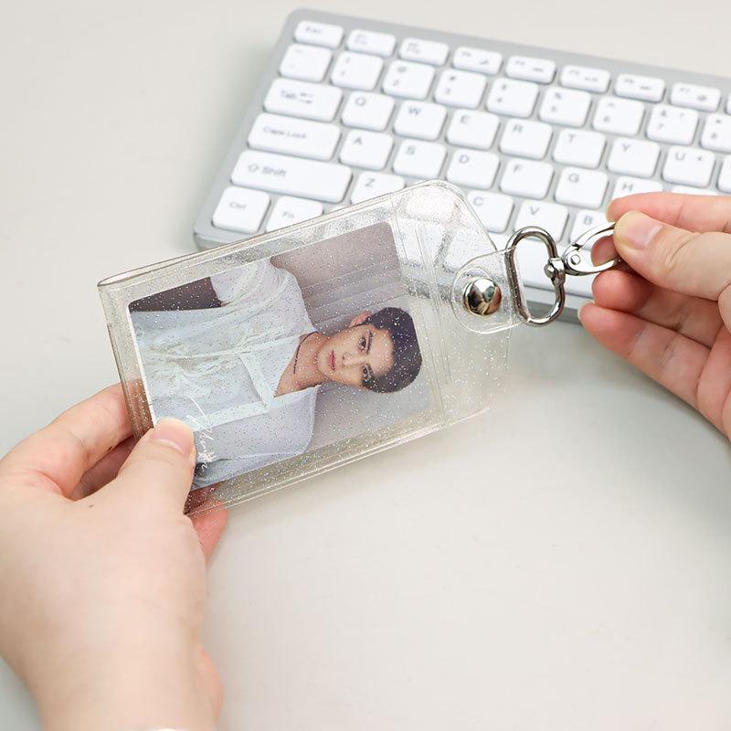 Korean Style Transparent Glitter Card Holder for Students – Cute and Durable for Subway, Campus, and Meal Cards