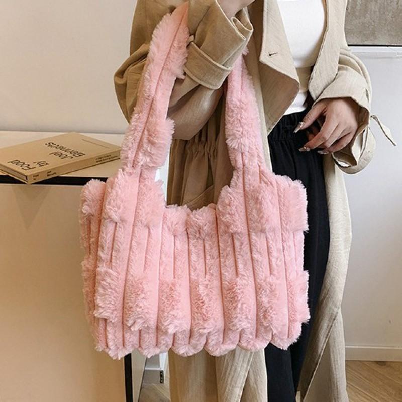 Korean Style Lazy Plush Bag Cute Fluffy Women's 2025 New Handbag Casual One-shoulder Tote