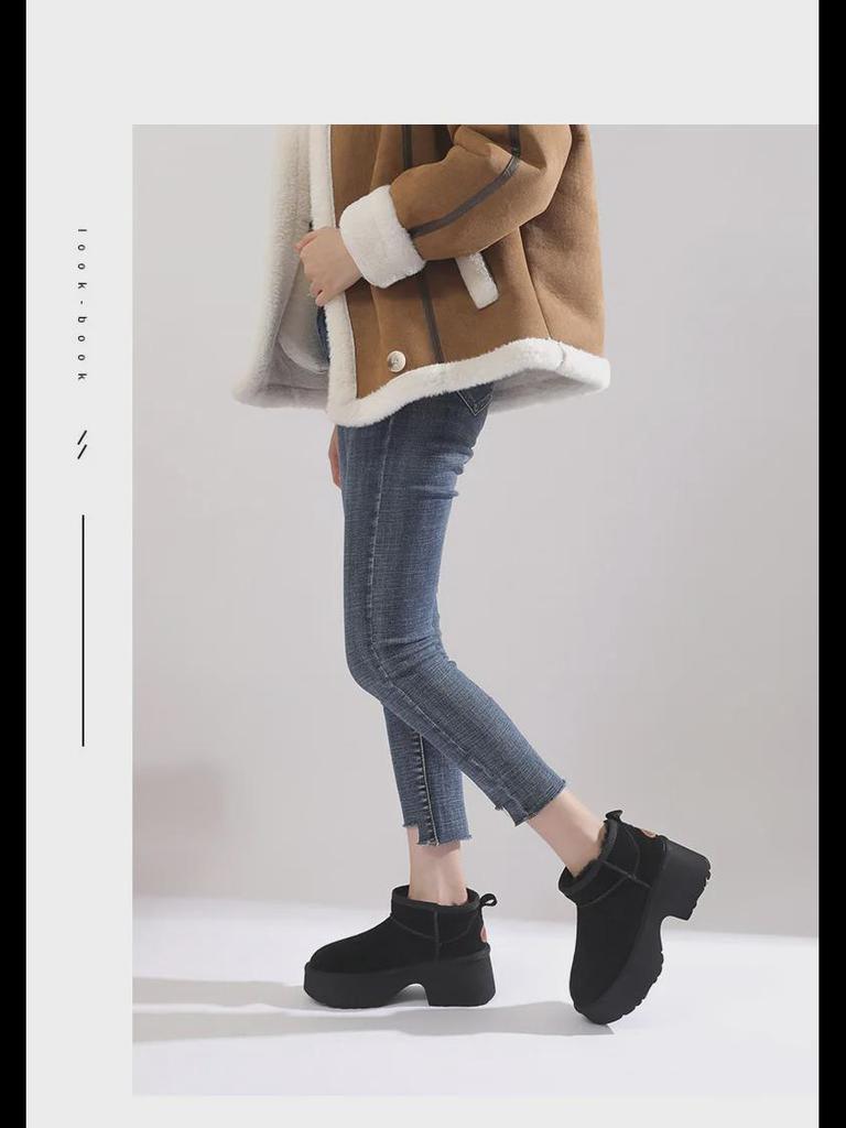 2024 Jesień/Zima Damskie Śniegowce na Wysokim Obcasie - Skóra Naturalna, Grube, Ciepłe, Design Podkowy