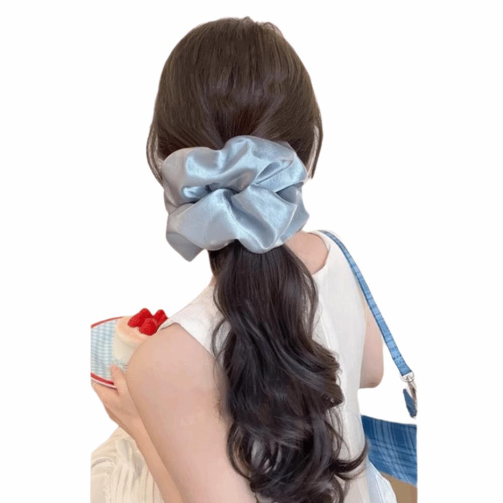 Scrunchie Satin Hair Bands Ponytail White Blue Pony Tail Hairpiece  for Women