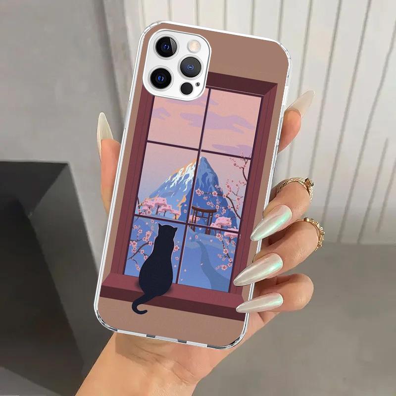 Black Cat Cartoon Cute Phone Case for Iphone 17 Air 16 15 Plus 14 13 Mini 12 11 Pro Max 16E 7 8 SE 2020 Soft Funda Print Shell 1