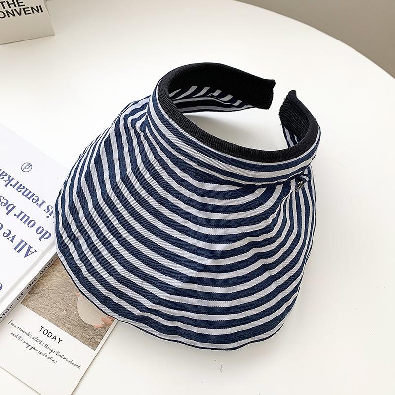 Fashion Hat Female Summer Fashion Versatile Topless Sun Hat Summer Black and White Stripes Cycling Sunscreen Foldable Hollow Top Hat Tide