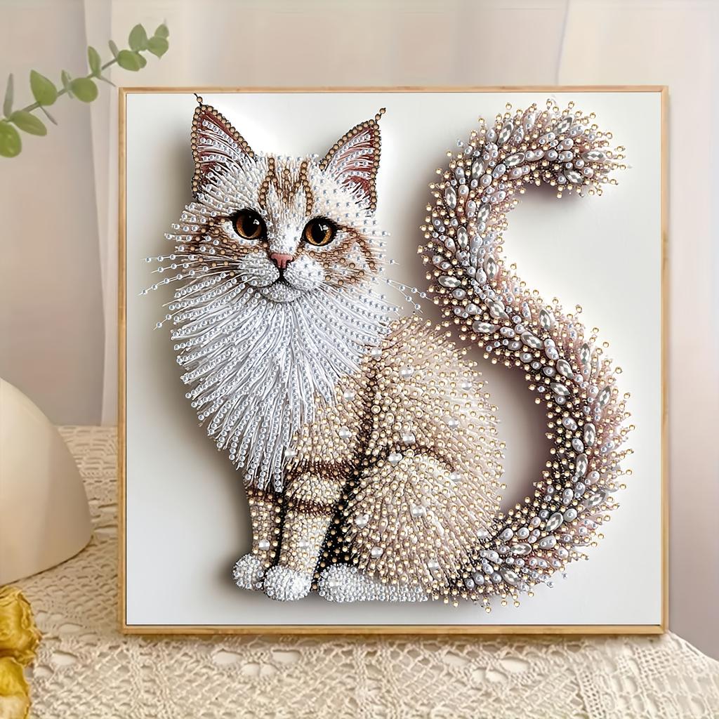 5D Diamond Painting Kit | Fluffy Kitten Theme, Handmade, 2D Print, Irregular Diamonds, Canvas, Acrylic Diamonds