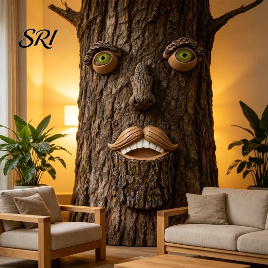 Weather-resistant Garden Ornament Tree Face Facial Features Outdoor Statues Resin Humorous Yard Decoration Weather-Resistant for Stump Waterproof
