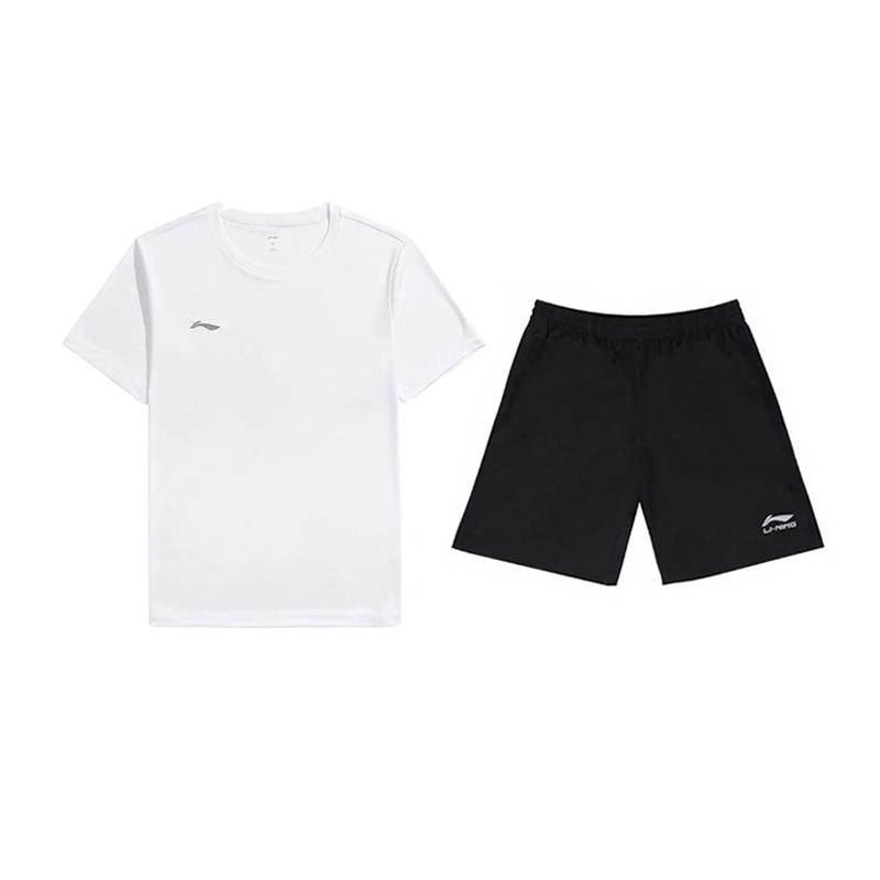 

Li-Ning Plain Logo Simple Comfortable Breathable Versatile Crew Neck Pullover Short Sleeve T-Shirt Casual Sports Set Unisex Tops ATSU839-2+YKSV147-2 XL