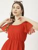 Moomaya Printed Off-Shoulder Poly Georgette Midi Dress Cinched Long Dress