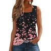 Women's Pleated Square Collar Sleeveless Vest Print T-shirt