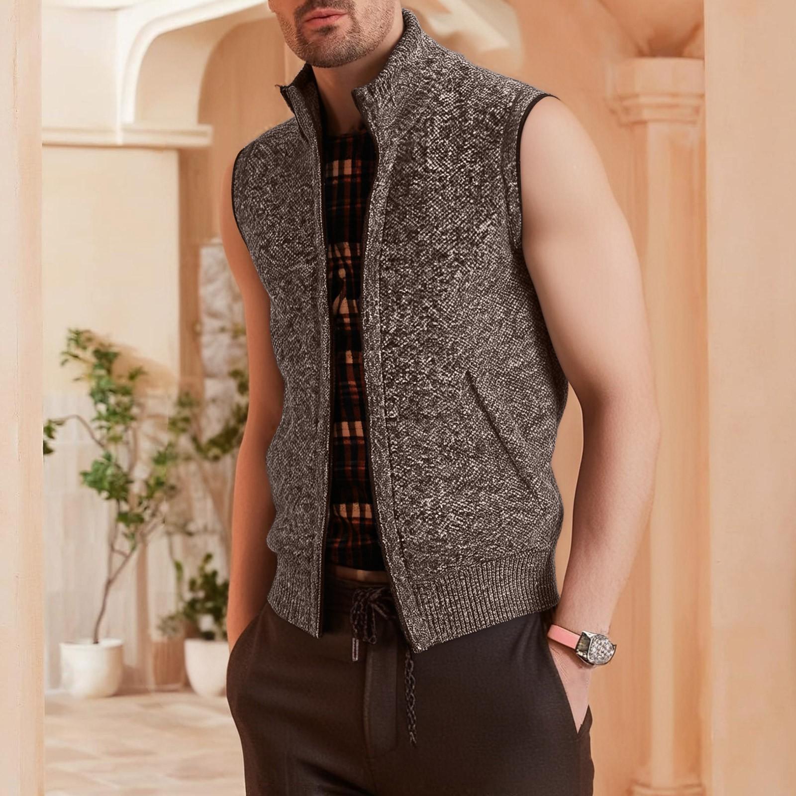 

Мужской повседневный кардиган свободного кроя на молнии, жилет, вязаная куртка со стойкой XXL кофейный