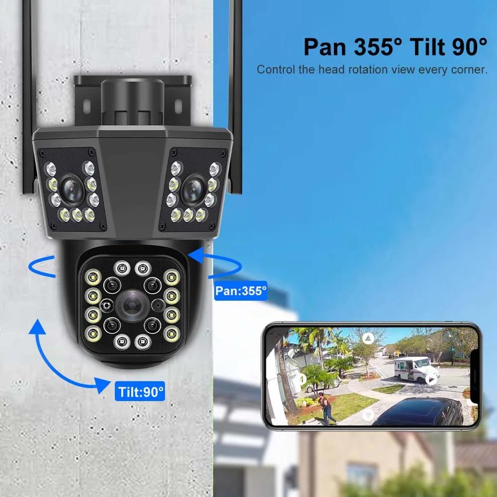6K 12MP 8X Zoom WiFi Outdoor Camera with Three-Lens AI PTZ Motion Tracking 4K Video Waterproof Security Surveillance