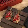 1 Pair Dangle Earrings Ethnic Style Shiny Rhinestone Inlaid Decorative All-match Jewelry Gift Faux