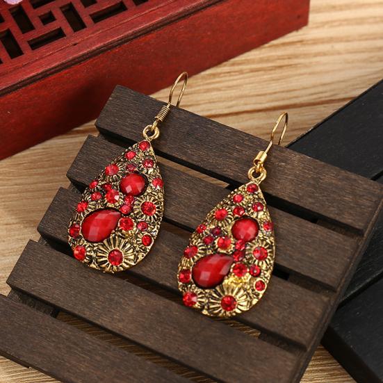 1 Pair Dangle Earrings Ethnic Style Shiny Rhinestone Inlaid Decorative All-match Jewelry Gift Faux