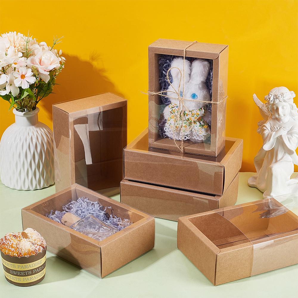 10pcs Rectangle Kraft Paper Drawer Boxes Festival Gift Wrapping Boxes Gift Packaging Boxes for Jewelry Wedding Party with Clear PET Plastic Cover Peru