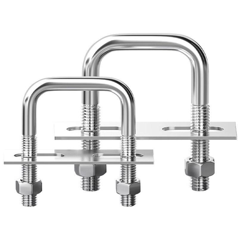 Stainless Steel Square U-bolts Bolt Right Angle Screw Clamp Nuts Plate Bolt Set Clamp Tube Holder Fixed Buckle Fasteners M6/M10