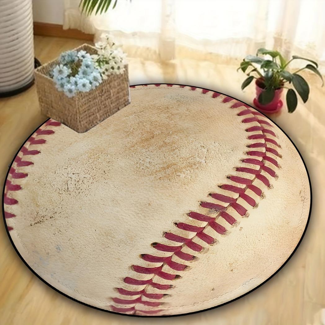 

Baseball Sports Round Area Rug Washable Floor Mat Coffee Table Carpet Living Room Playroom Bedroom Decor Sports Theme Diameter 60cm