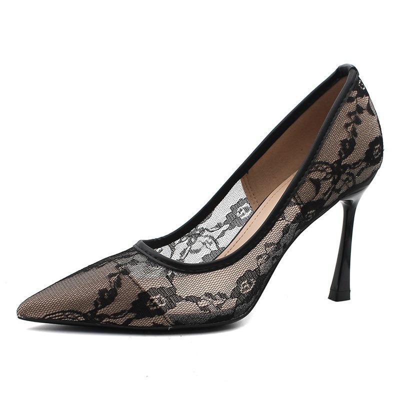 8-Sexy lace temperament high heels pointed thin heels single shoes women's super high heels women's shoes