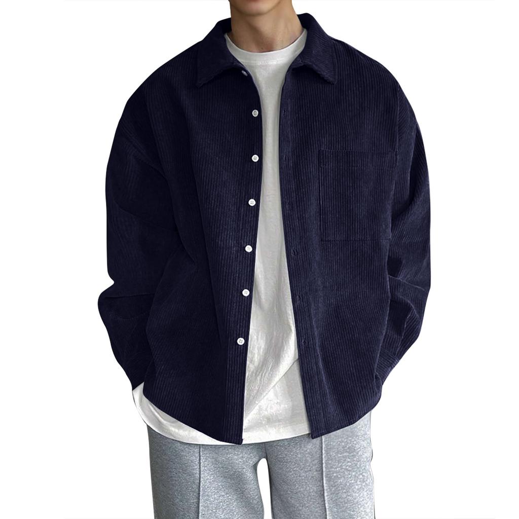 Men's Solid Color Corduroy Button Jacket Men's Sports Large Size Casual Jacket